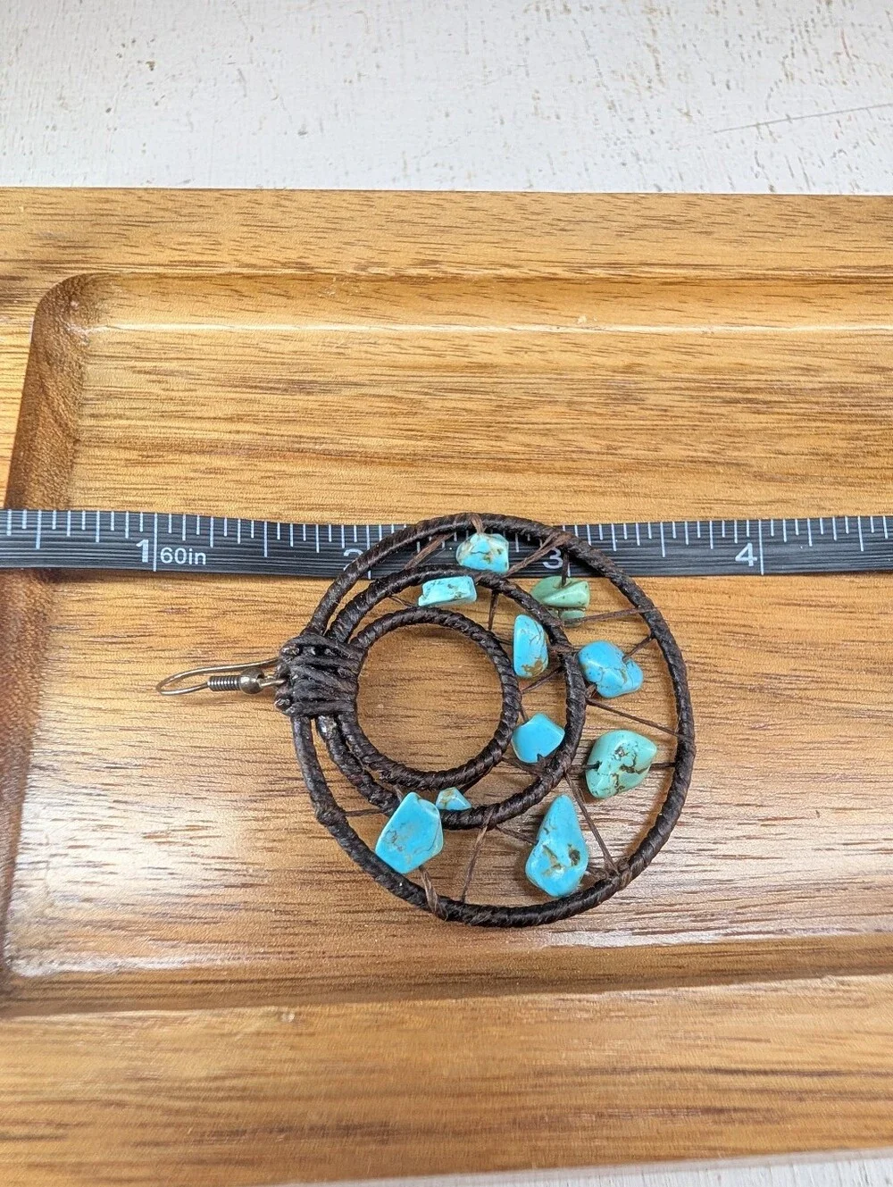 Turquoise Southwestern Boho Handmade Circular Dangle Earrings Wire Wrapped